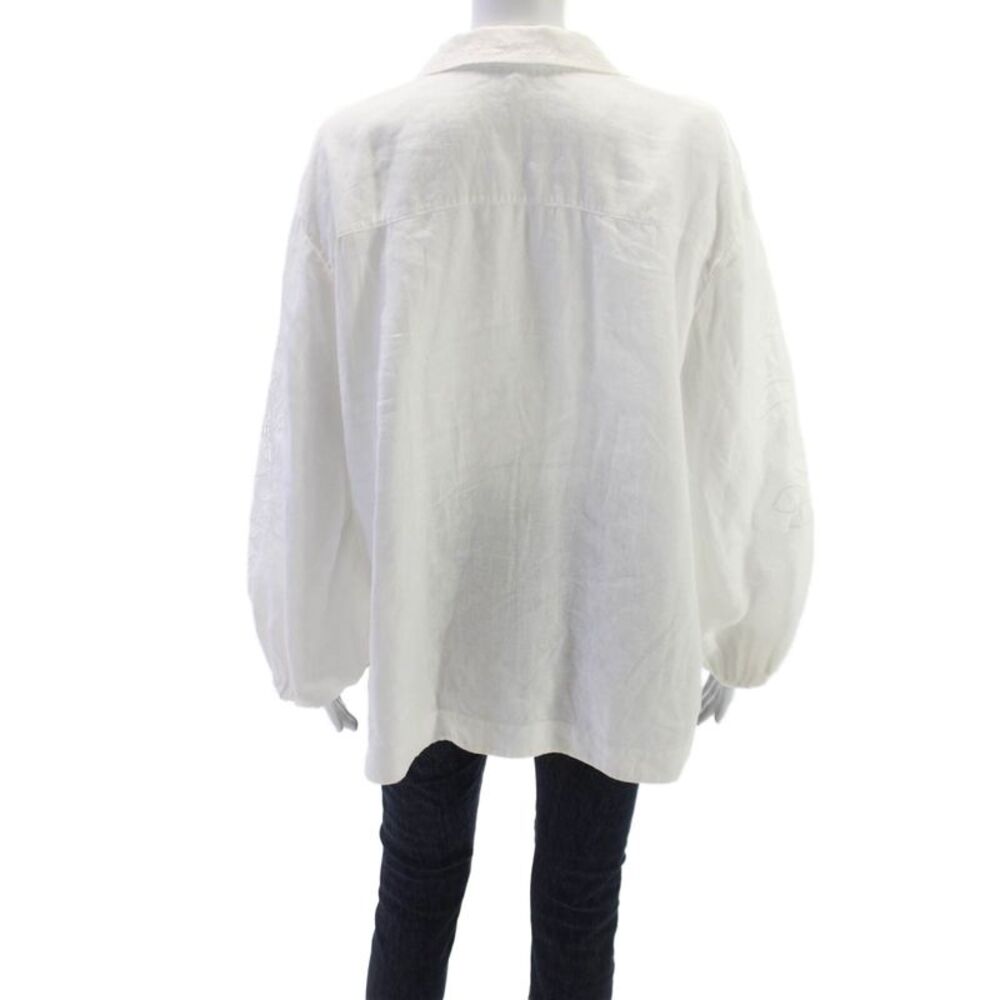 Lafayette 148 New York Women Linen Tunic White Collared 3/4 Sleeve Size L - Picture 3 of 6